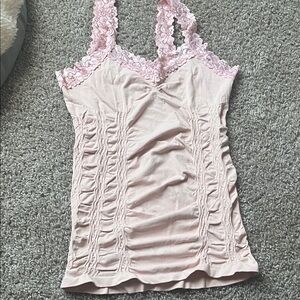Pink Lace Trim Tank Top